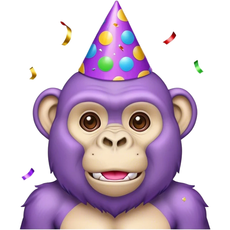 purple gorilla with birthday hat and confetti emoji