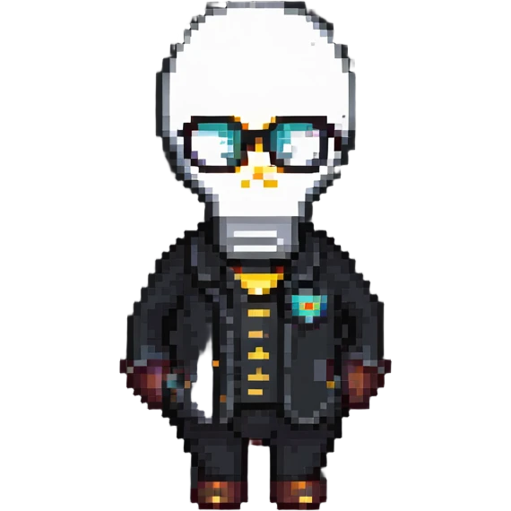Genius character with lightbulb and glasses in pixel art style emoji