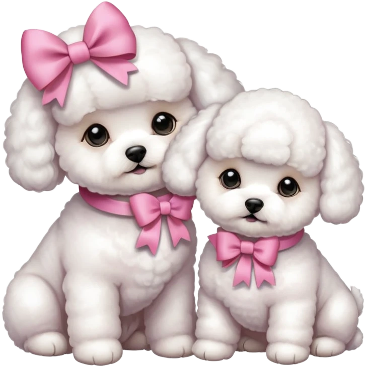 Two Bichon frise girls, mom and baby girl pink emoji
