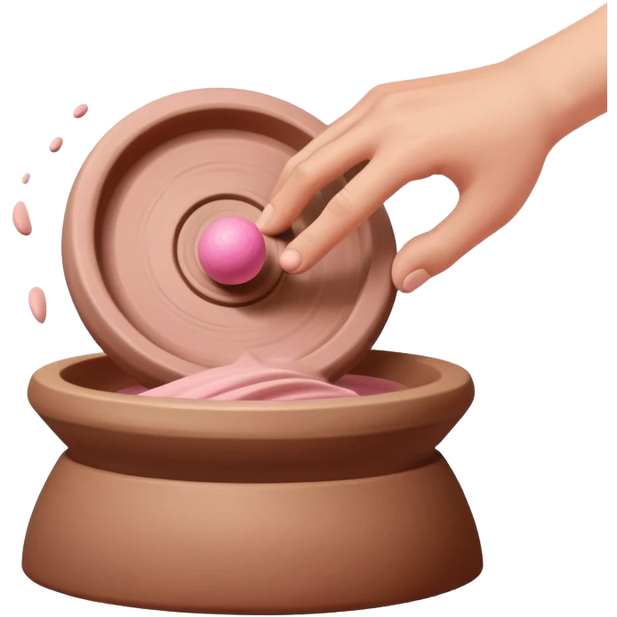 one hand throwing a pink ball of clay onto a spinning pottery wheel emoji