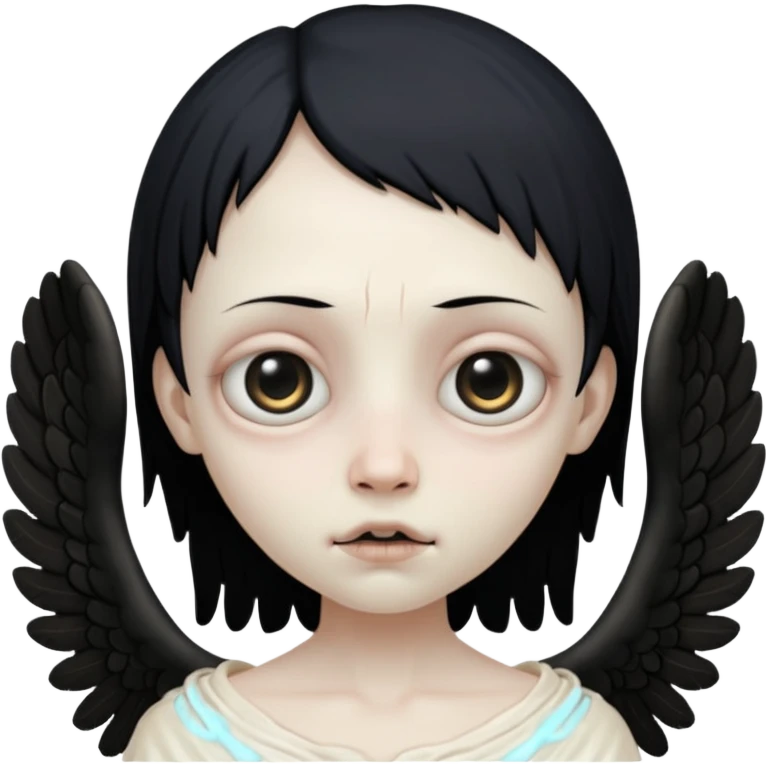 Skinless angel face, exposed bone and sinew, hollow eyes, dark gothic icon emoji