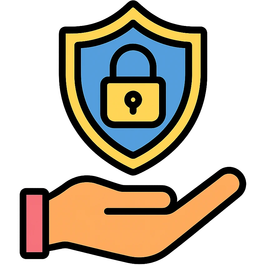 a hand holding a shield with a lock, representing a VPN, modern icon style emoji
