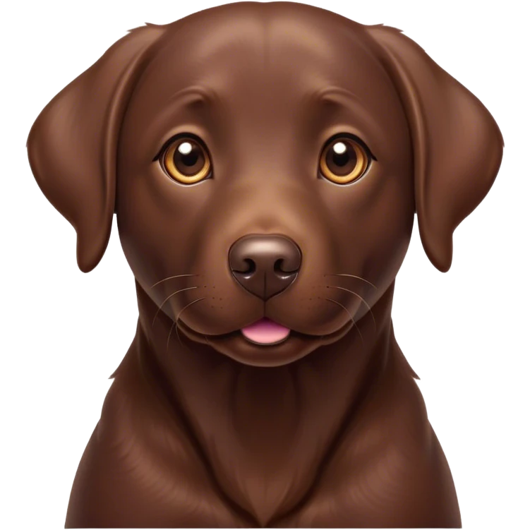 Cinematic Cute Chocolate Labrador Portrait Emoji, Head tilted playfully and inquisitively, featuring a sleek chocolate Fur with a lustrous sheen, round, sparkling brown eyes filled with curiosity, Simplified yet irresistibly adorable features, highly detailed, glowing with a warm, friendly glow, high shine, affectionate and spirited, stylized with a touch of whimsy, bright and endearing, soft glowing outline, capturing the essence of a mischievous yet loving companion, so playful it feels like it could dash out of the screen and into your arms! emoji