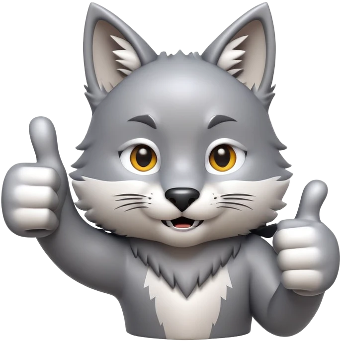 3D-style gray wolf or cat-like character emoji, ok expression with small thumbs up, clean and glossy, inspired by TenSquared logo emoji