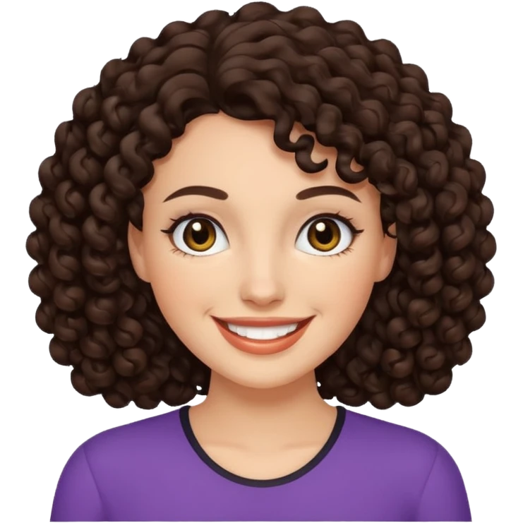 White woman with dark brown curly hair. and black eyes emoji