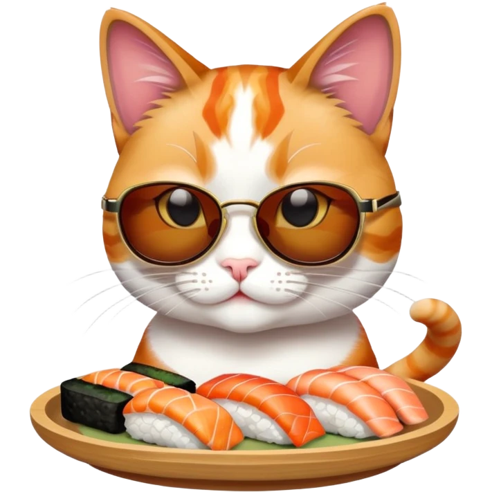 cat wearing sunglasses and eating sushi emoji