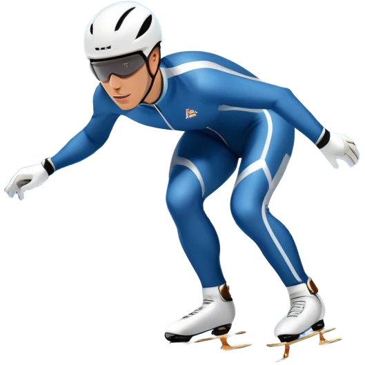 An icon showing a professional speed skater leaning into a turn on a polished ice track, dressed in a sleek suit and helmet. The scene includes a grand arena, snow-covered mountains in the distance, and a crisp blue sky. Transparent background highlights speed and precision. emoji