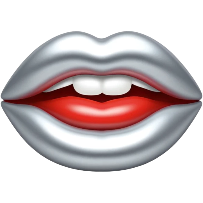 Chrome silver lips emoji, glossy metallic texture, iOS emoji style, smooth reflections, bold but minimal design, centered emoji