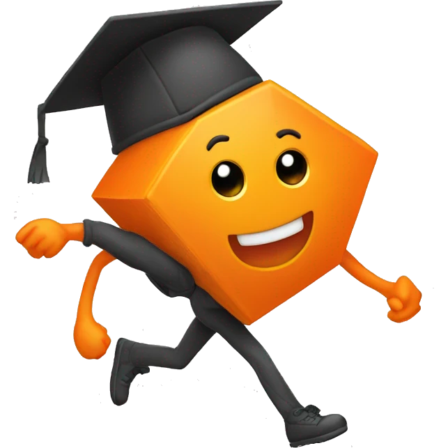 Orange Rhombus shape with a face, cap, arms and legs, doing something random emoji