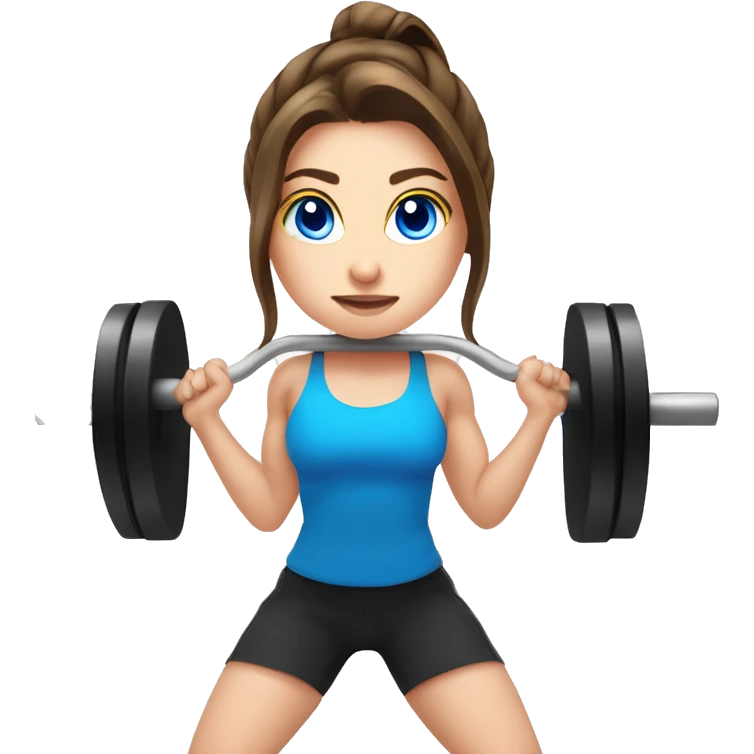isolated brunette white girl blue eyes doing barbell back squats  emoji