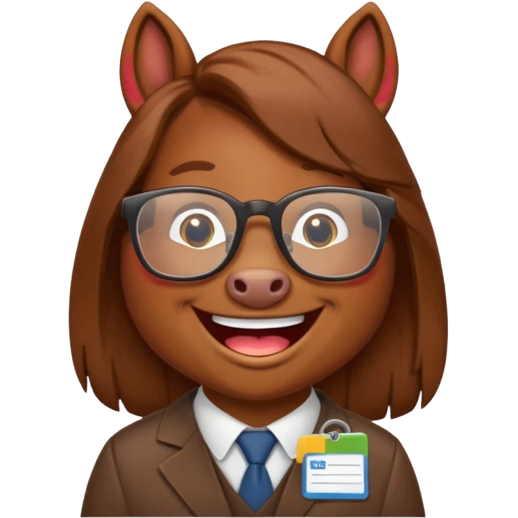 Laughing horse who is a smart bank clerk but laughing emoji