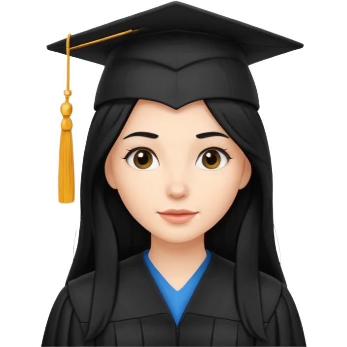 white woman graduate with long black hair emoji