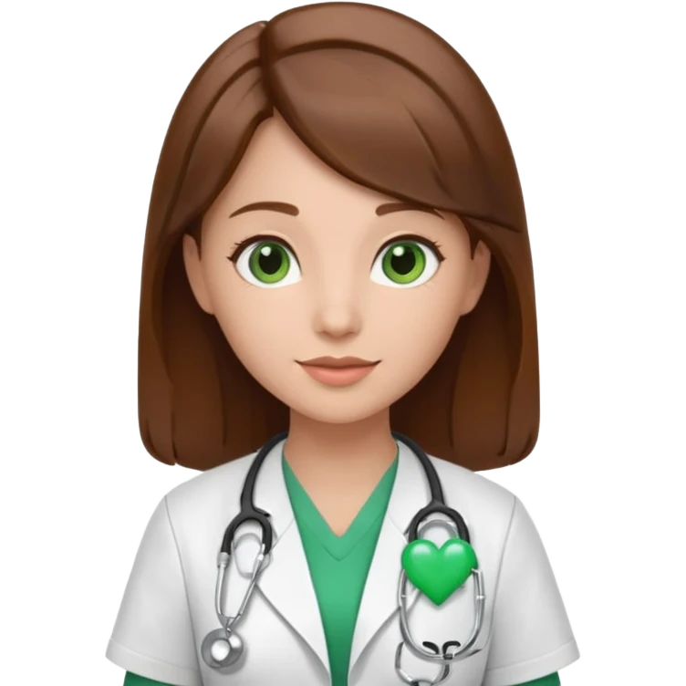 Brown hair Nurse with green heart surround her  emoji