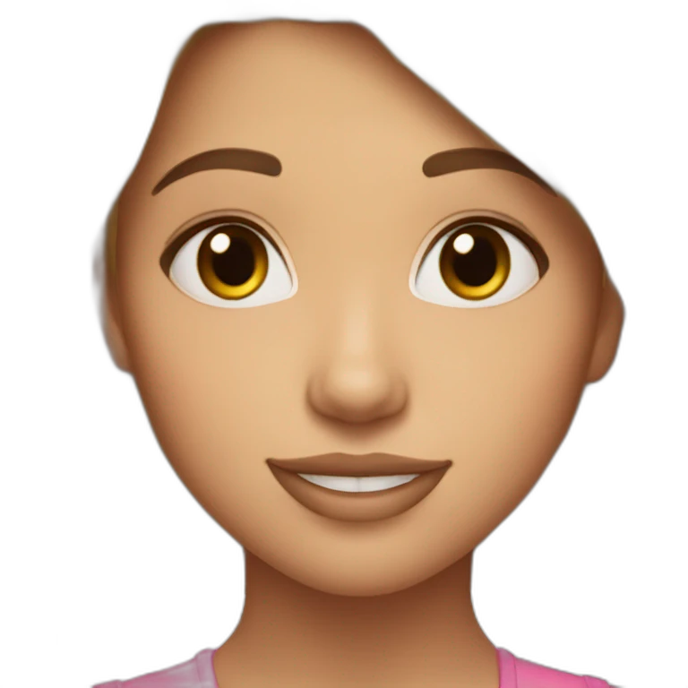 29 year old girl with brown hair and blonde streaks, cute smile and blush lipstick emoji