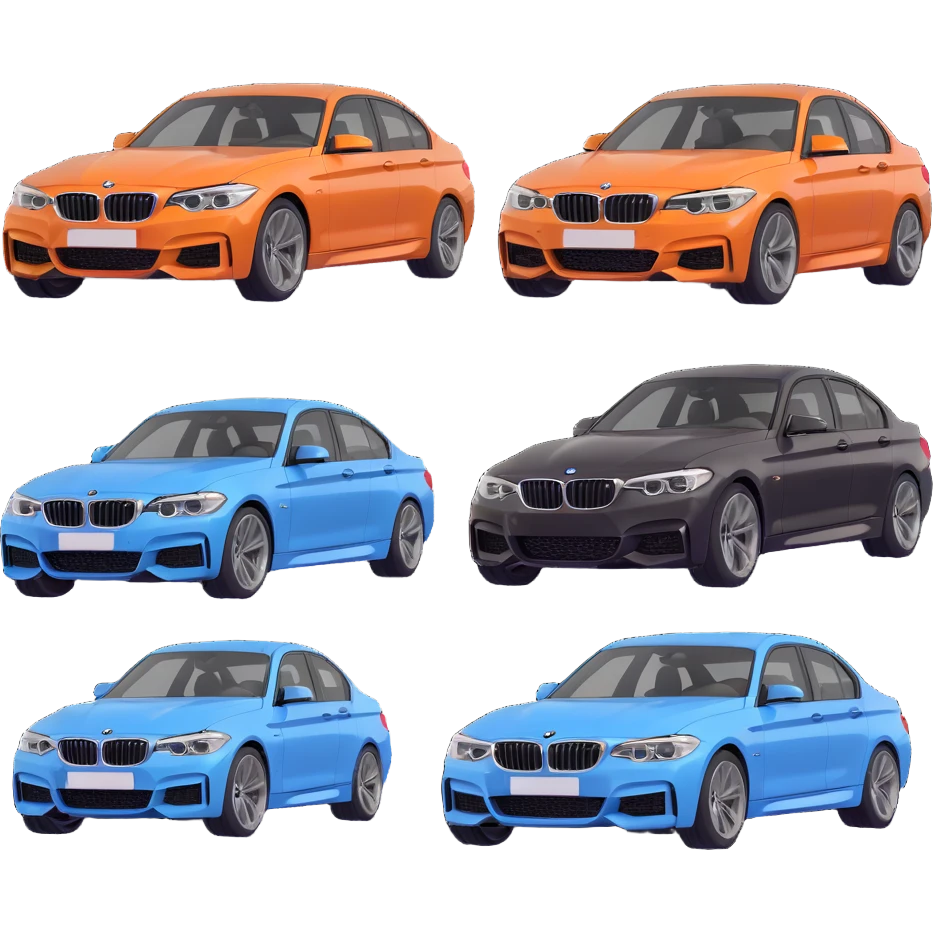four BMW cars together, detailed and stylized emoji