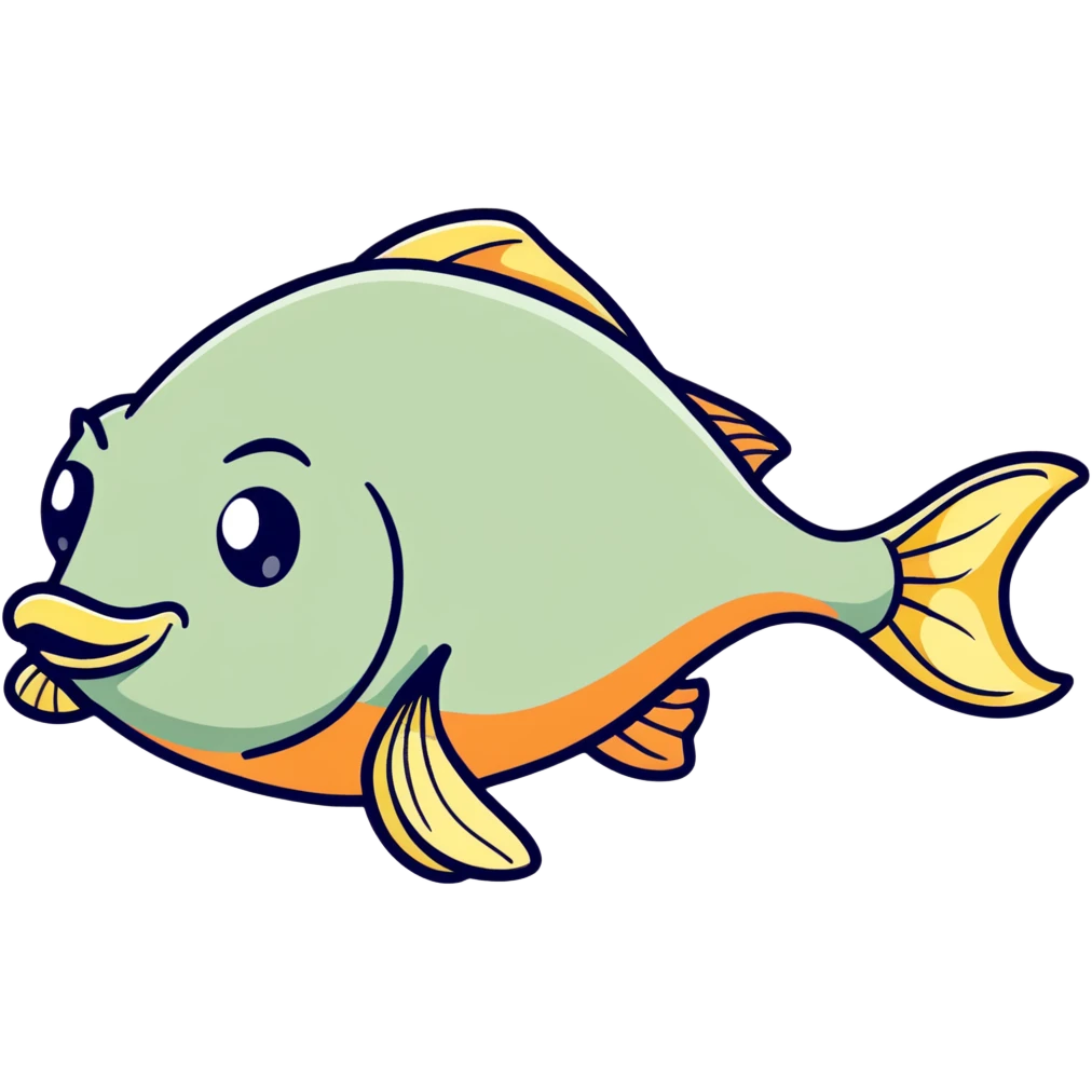 goofy fish with dopey expression and misaligned eyes, looking directly to the right emoji