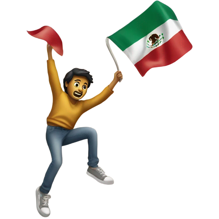 Someone holding a Mexican flag jumping over a wall emoji