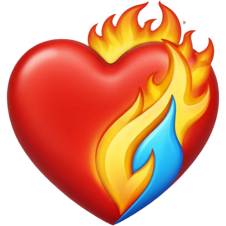Hazme el corazón rojo y con fuego y que el fuego sea azul verdoso emoji