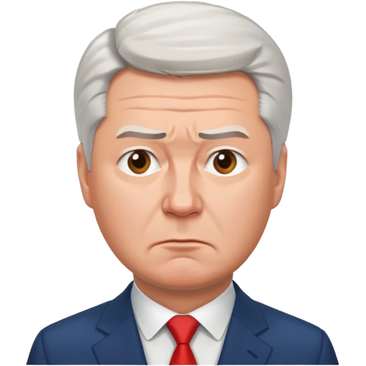 Sad emoji of Sergey Sobyanin, mayor of Moscow, looking upset and disappointed, cartoon style, expressive face, simple emoji design emoji