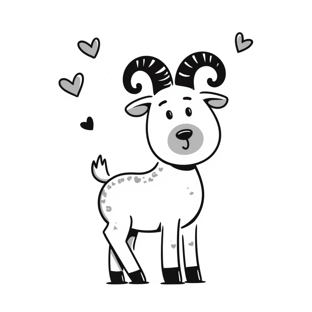 doodle style gnu with hearts, expressing love emoji