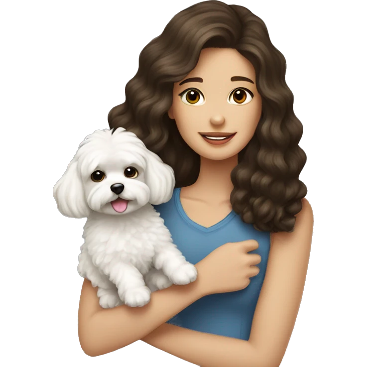 Brunette long haired girl with white maltipoo emoji