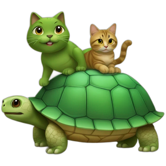 Un chat sur une tortue emoji