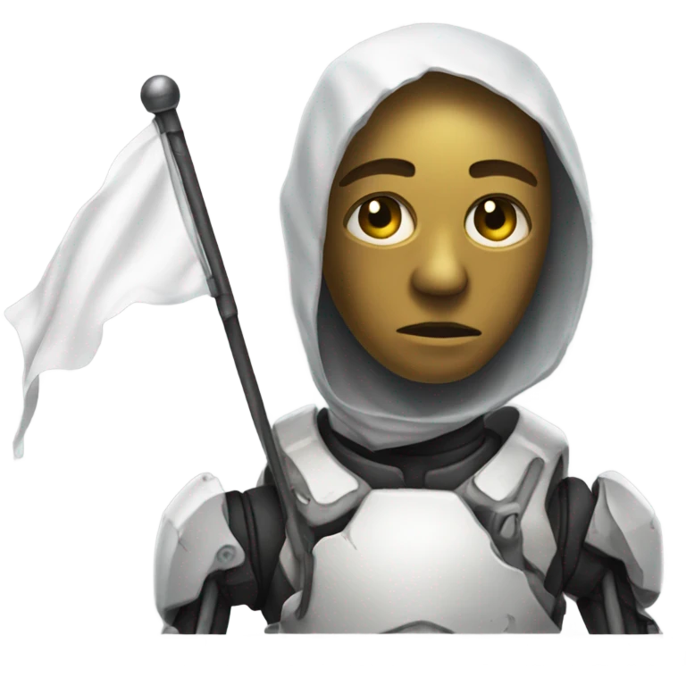 Damaged cyborg with white flag emoji