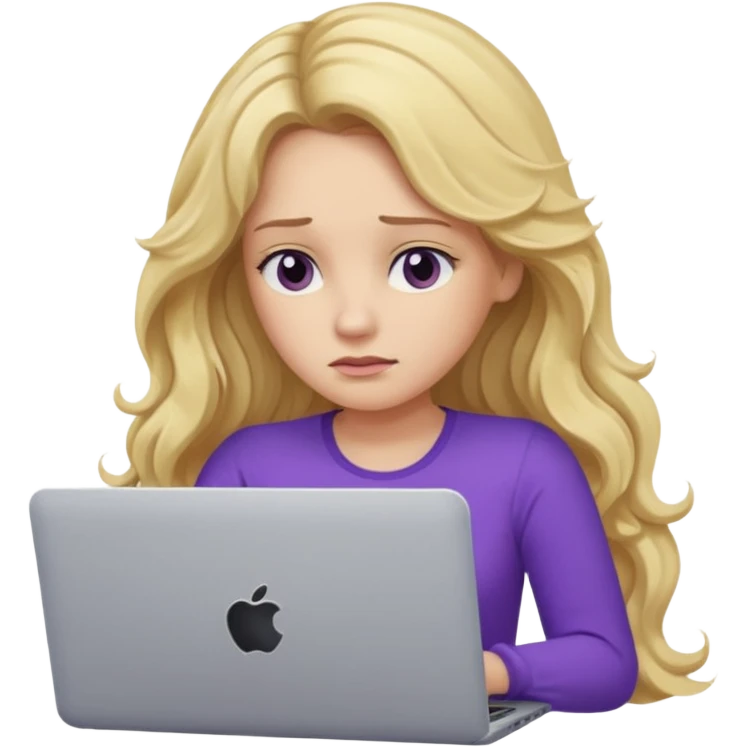 lady with long blonde wavy hair, purple top throwing her with a laptop looking tired emoji