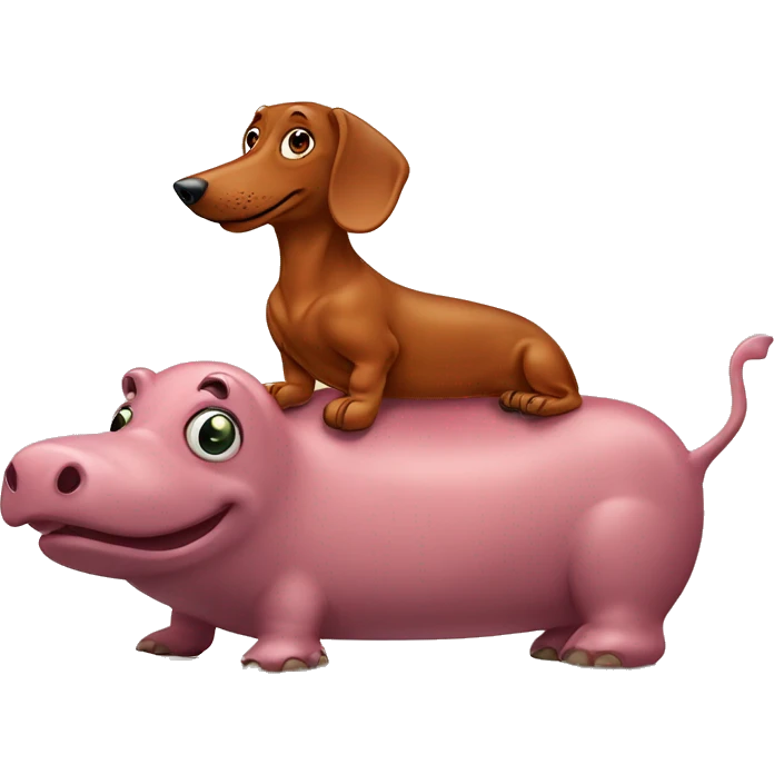 Red dachshund riding hippo emoji