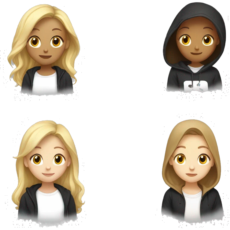 Blonde girl in a black hoodie kissing brunette girl in a white t shirt  emoji