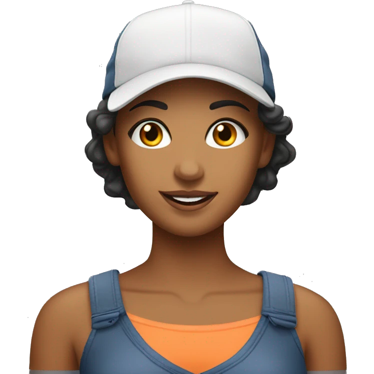 A pretty woman wearing a ball cap that says 'brighten' emoji