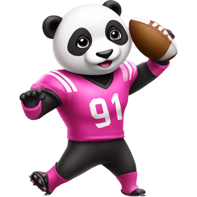 Pink panda playing pink glitter football  emoji