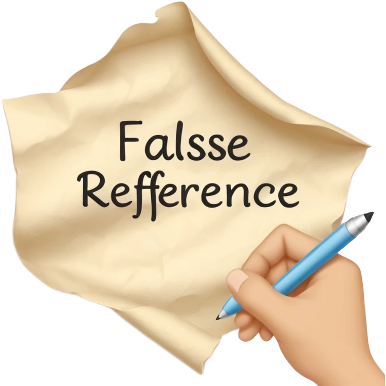 a hand writing 'false reference on a piece of pape emoji