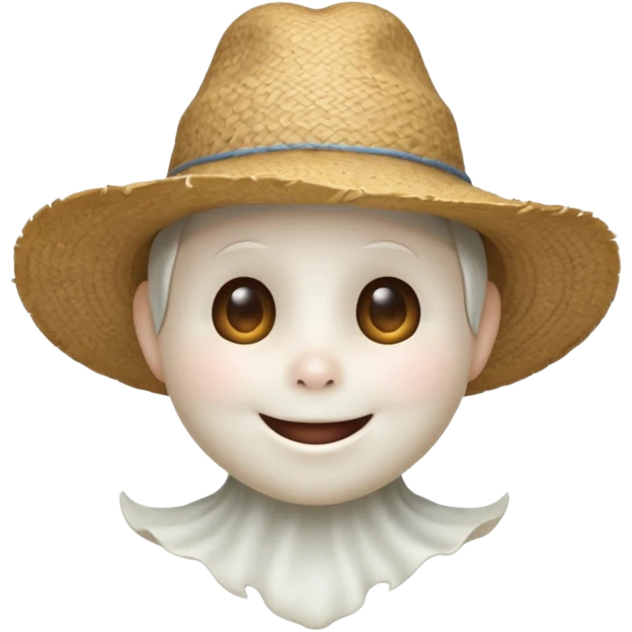 friendly ghost farmer portrait, head and shoulders only, straw hat, soft pale glow, gentle smile, cute cracked texture (not scary), cozy village vibe, warm lighting, 3D cartoon, mobile game icon style, clean background, no text, no watermark
 
 emoji