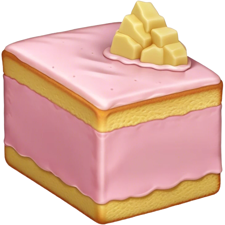 slice of sponge cake, with light pink frosting emoji