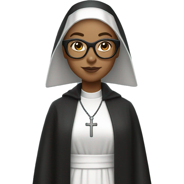 Female nun with medium skin tone and curly hair wearing spike Lee glasses emoji