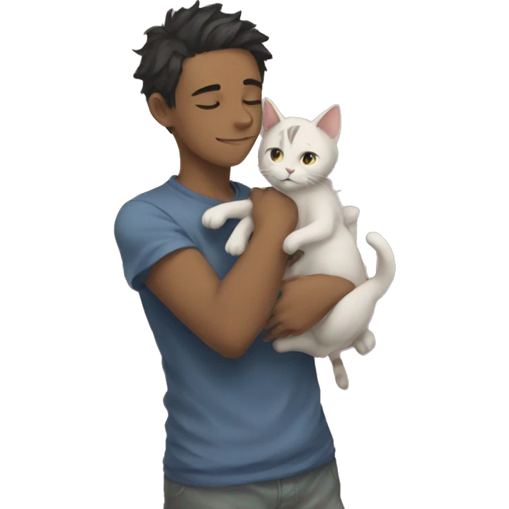 Anime boy hugging a cat emoji