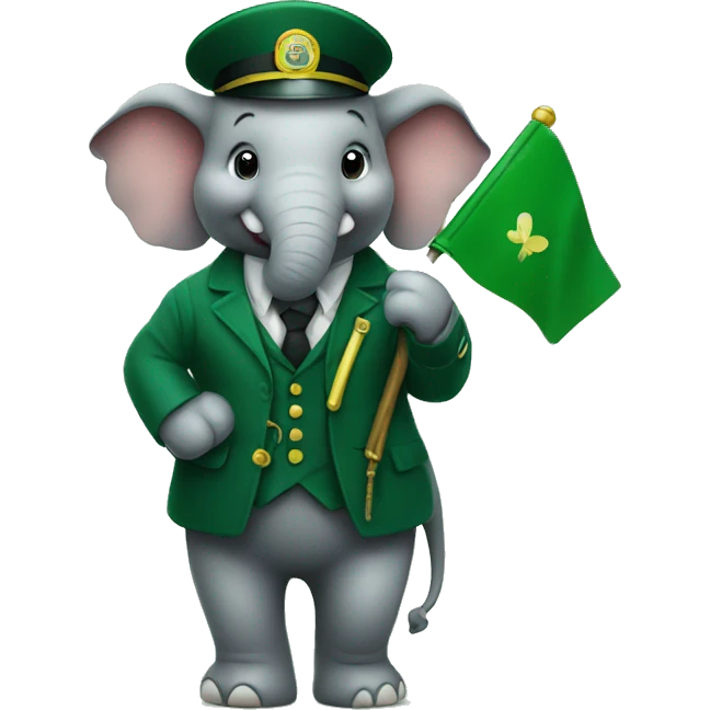 Cute elephant standing on 2 legs as a station master with green flag in hand emoji