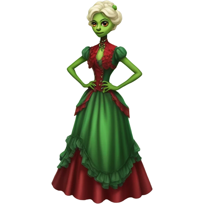 "galora green blonde alien woman" in red Victorian dress elegant, full body emoji