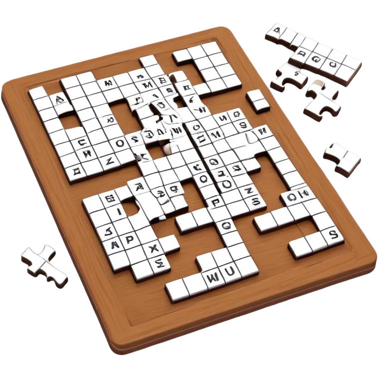 A photorealistic icon with a crossword magazine, a 3D puzzle and a partially completed puzzle on a table. Bright, detailed design with realistic lighting. Transparent background, clearly symbolizing puzzles and brain games. emoji