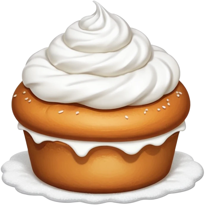A bun with visible whipped cream in the middle and powdered sugar on top emoji