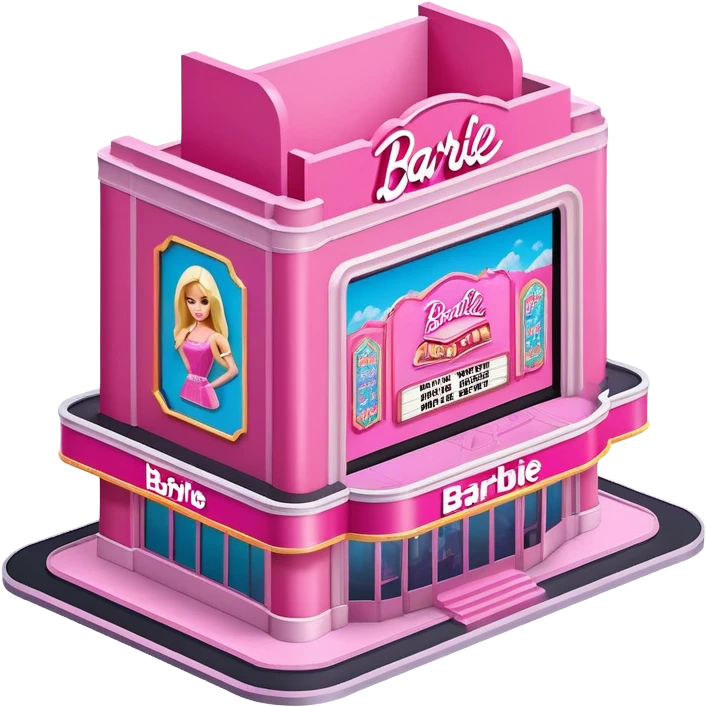 Barbie pink movie theater, isometric exterior view  emoji