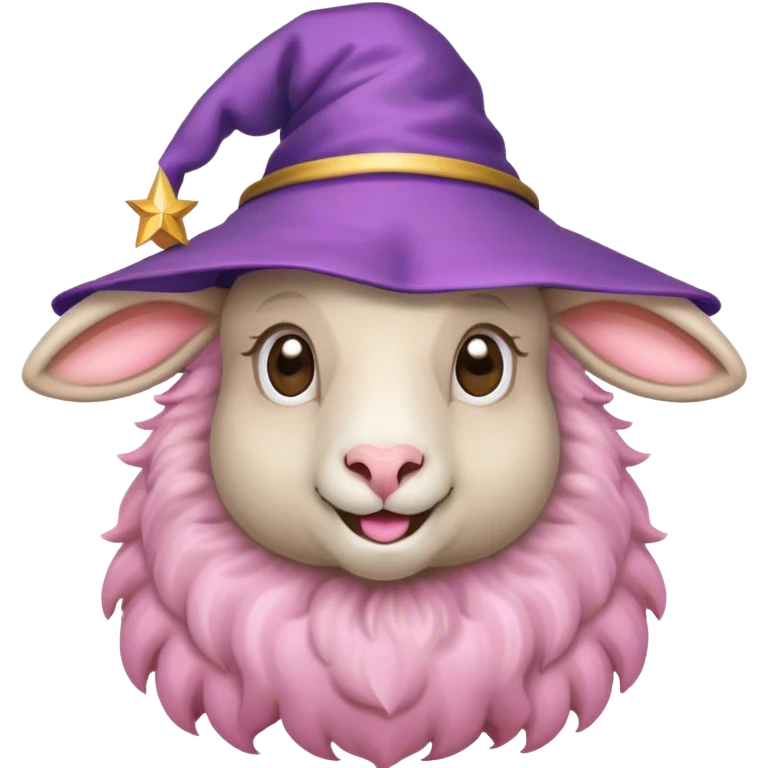 A smiling sheep with pin fur and wizard hat  emoji