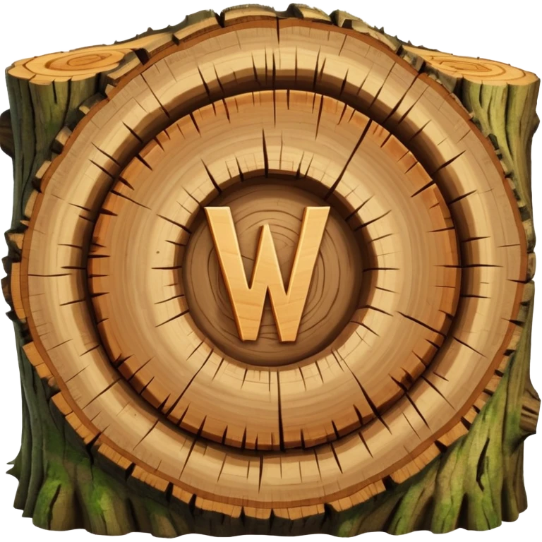 letter w inside the cut piece of a tree trunk with tree rings emoji