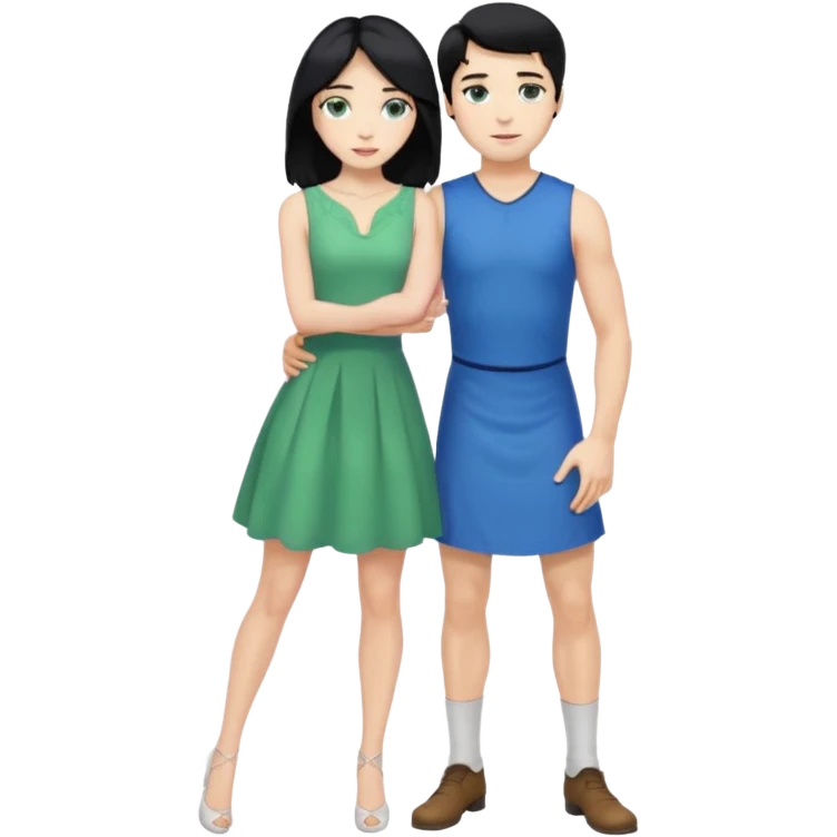 2 Person, prince, upright, black Hair, blue eyes, whole body, Woman, blonde Hair, Green eyes, bending knee, sleveless White Dress, emoji