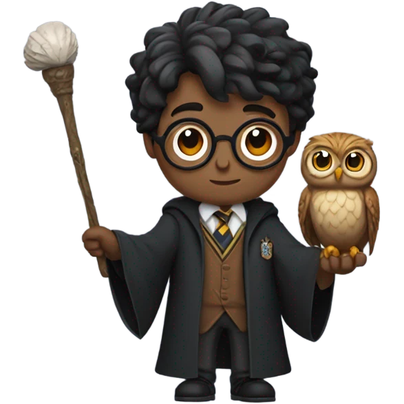 Harry Potter holding his wand and an owl emoji