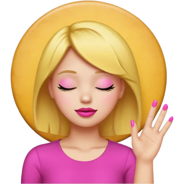 Yellow circle emoji sighing and drumming fingers up the side of their head the eye is closed it is a side profile pink lipstick and pink nails emoji