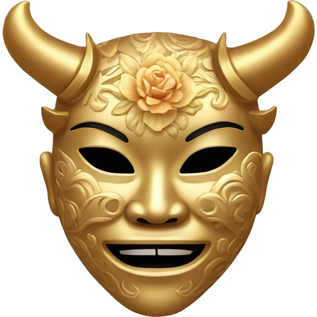 Golden feminine oni mask with floral pattern on it  emoji