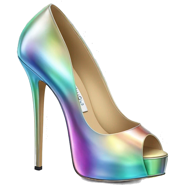 Realistic isolated top view of a pair of iridescent jimmy Choo stiletto high heel shoes. emoji