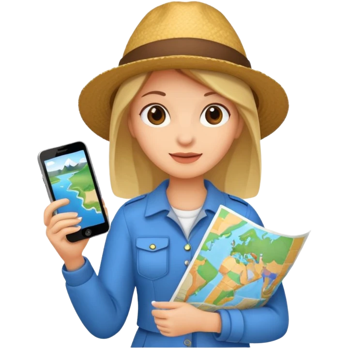 tourist woman holding map emoji